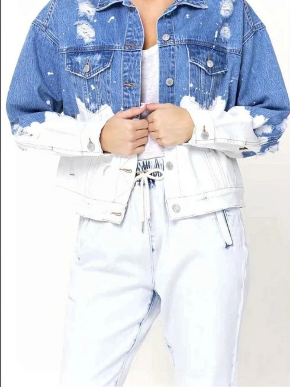 Distressed Two-Tone Jean Jacket